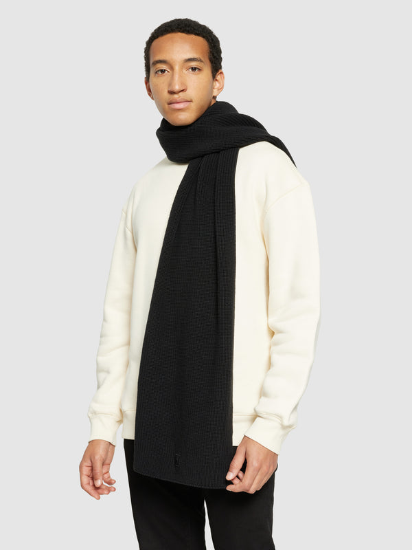 KnowledgeCotton Apparel - UNI Rib knit scarf - RWS Scarfs 1300 Black Jet