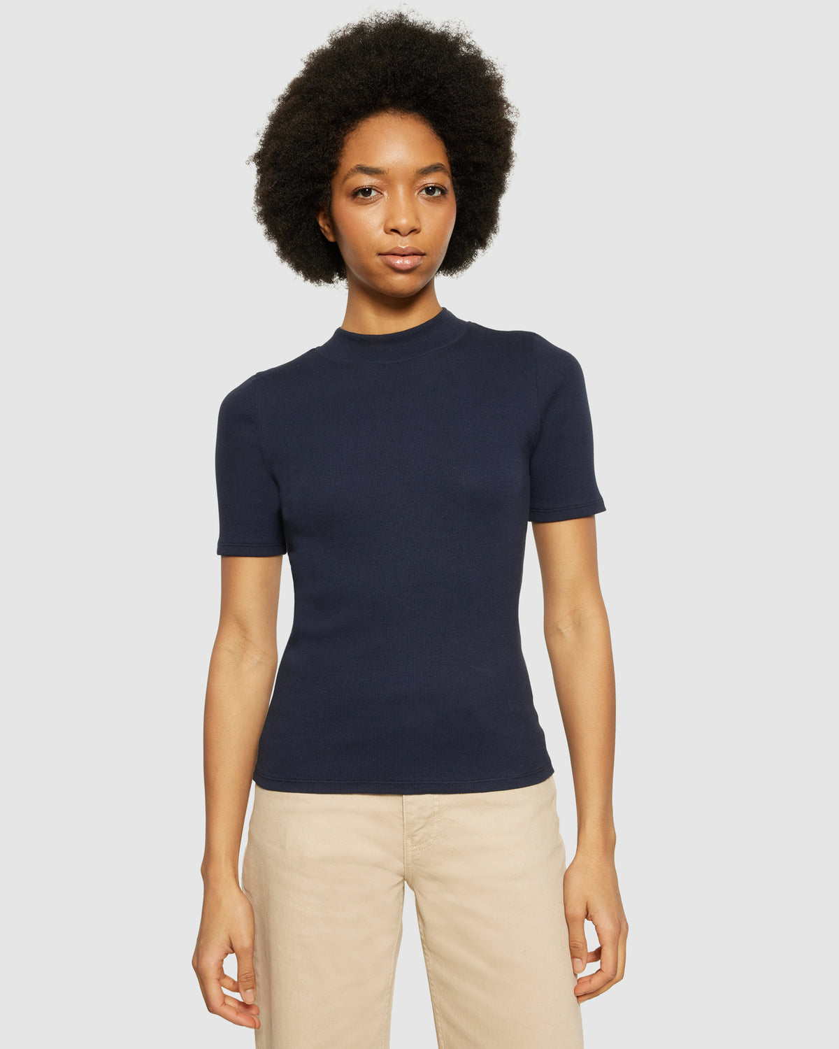 KnowledgeCotton Apparel - WMN Rib t-shirt T-shirts 1412 Night Sky