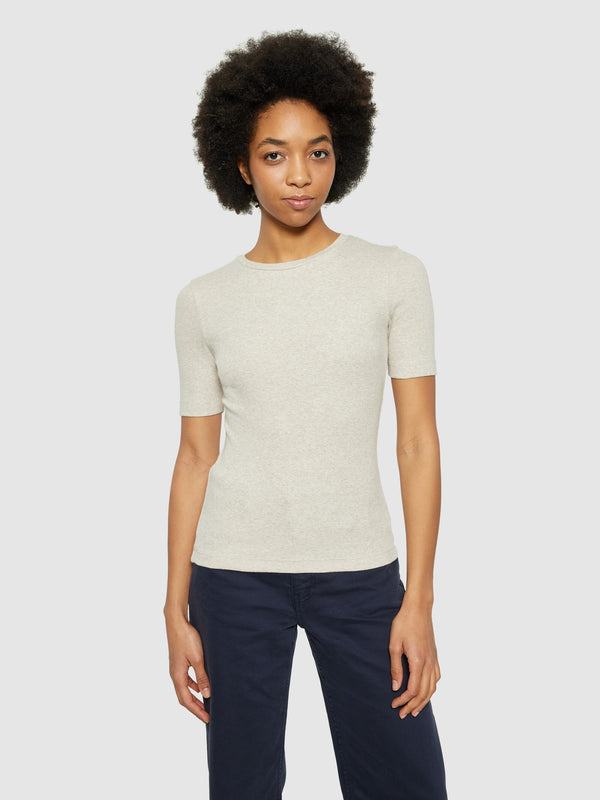 KnowledgeCotton Apparel - WMN Rib t-shirt T-shirts 1479 Gray Chateau Melange