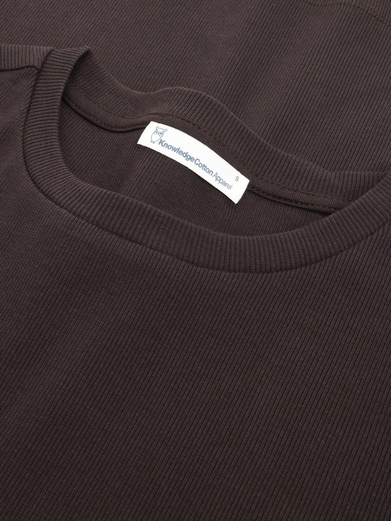 KnowledgeCotton Apparel - WMN Rib t-shirt T-shirts 1487 Chocolate Torte