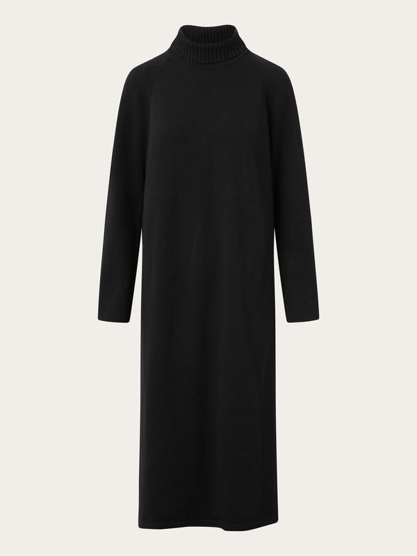 KnowledgeCotton Apparel - WMN Roll neck mid lenght dress Dresses 1300 Black Jet