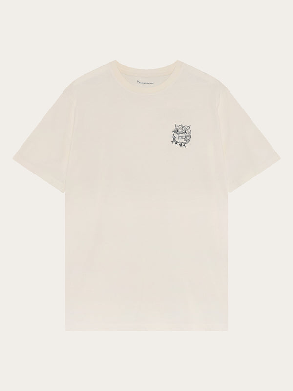 KnowledgeCotton Apparel - MEN SOS Regenerative Organic Cotton Chest Print T-Shirt GOTS/Vegan T-shirts 1387 Egret