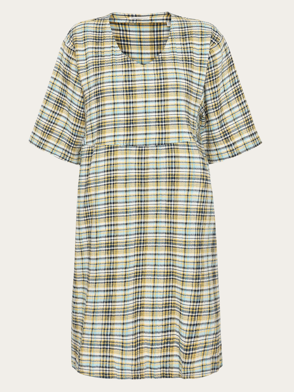 Seersucker check tunica dress - GOTS/Vegan - Beige check