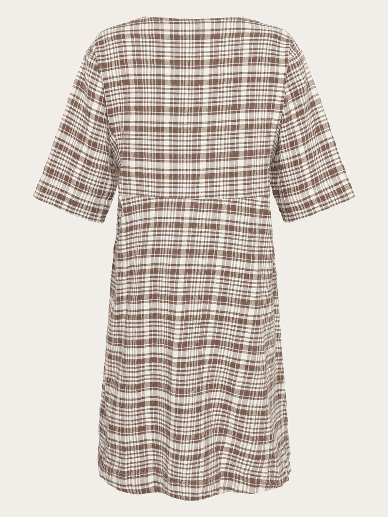 KnowledgeCotton Apparel Women's Seersucker Check Tunica Dress