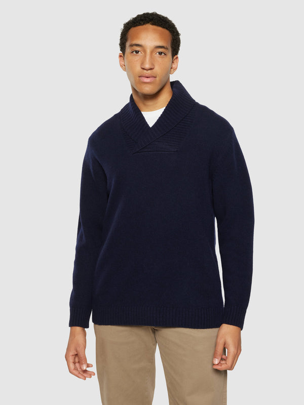 KnowledgeCotton Apparel - MEN Shawl neck wool knit - RWS Knits 1001 Total Eclipse