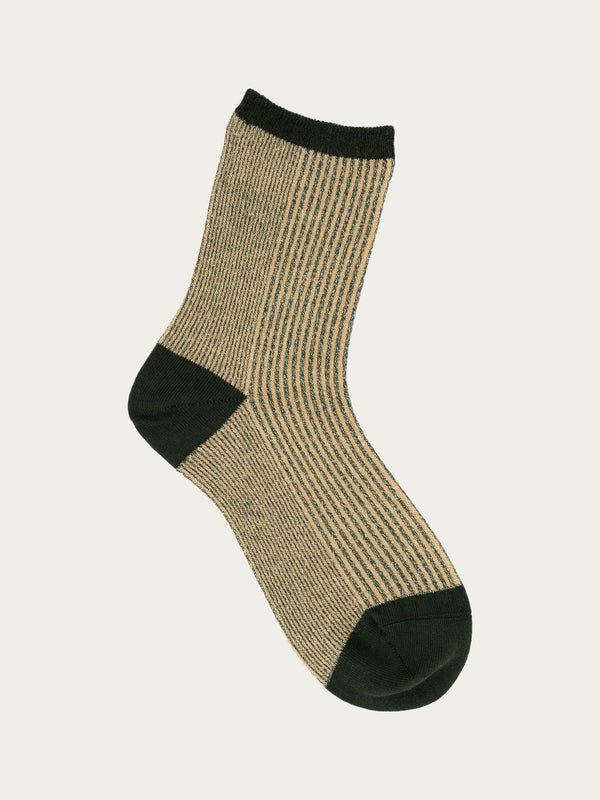 KnowledgeCotton Apparel - WMN Single pack Colorblock rib socks Socks 1362 Trekking Green