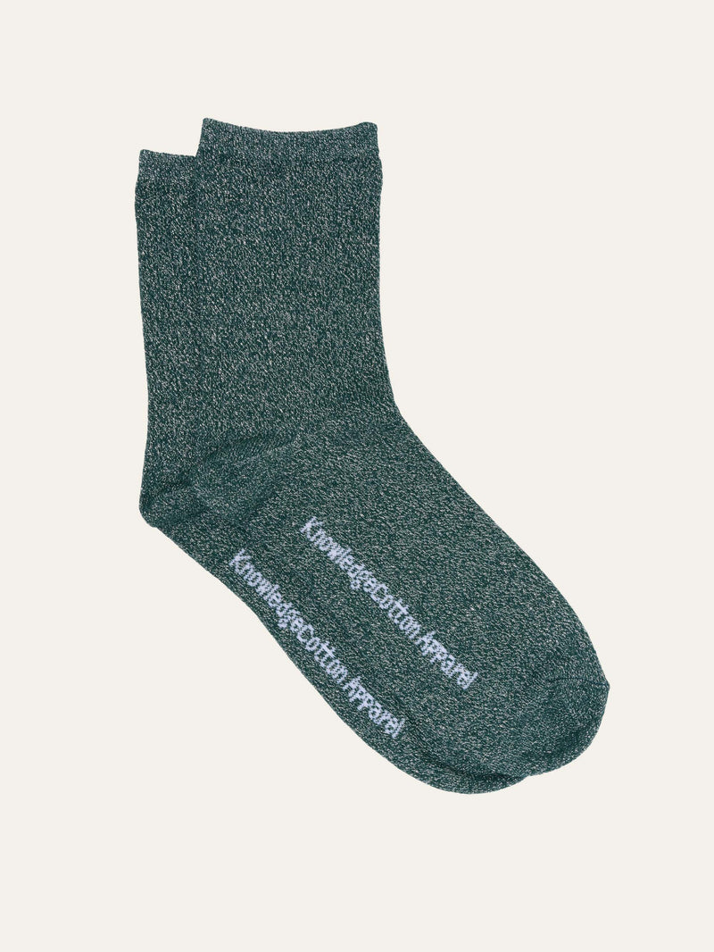 KnowledgeCotton Apparel - WMN Single pack Glitter socks Socks 1362 Trekking Green