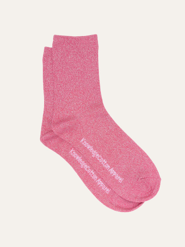 KnowledgeCotton Apparel - WMN Single pack Glitter socks Socks 1383 Hot Pink