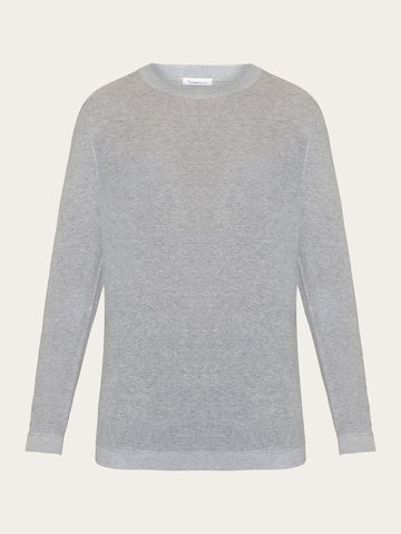 KnowledgeCotton Apparel - MEN Slim crew neck mixed yarns light knit - OCS Knits 1012 Grey Melange