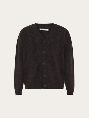 KnowledgeCotton Apparel - MEN Soufflé yarn cardigan Knits 1487 Chocolate Torte