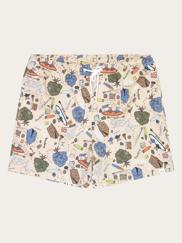 KnowledgeCotton Apparel - MEN Stretch AOP swimshorts - GRS/Vegan Swimshorts 9933 Creme