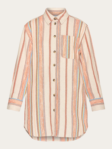 トップス CLANE SUCKER STRIPE ZIP SHIRT - BEIGE Stripe Cotton Seersucker Boxy Shirt | Terracotta/Ecru | TOAST