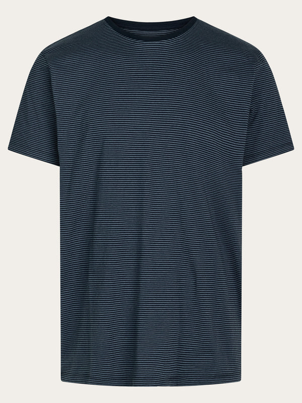 KnowledgeCotton Apparel - MEN Striped basic t-shirt T-shirts 1361 China Blue