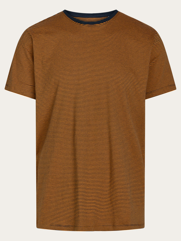 KnowledgeCotton Apparel - MEN Striped basic t-shirt T-shirts 1365 Desert Sun