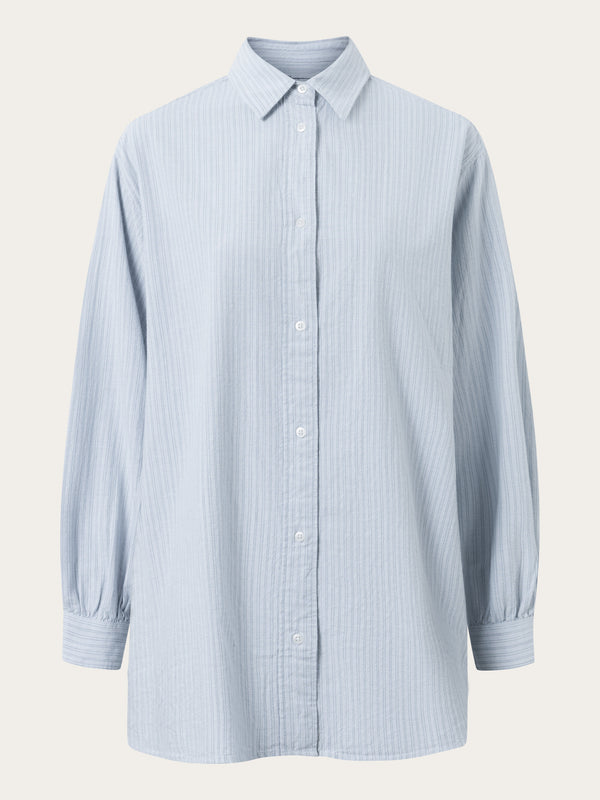 KnowledgeCotton Apparel - WMN Striped cotton volume Sleeve Shirt Shirts 8010 Stripe - blue