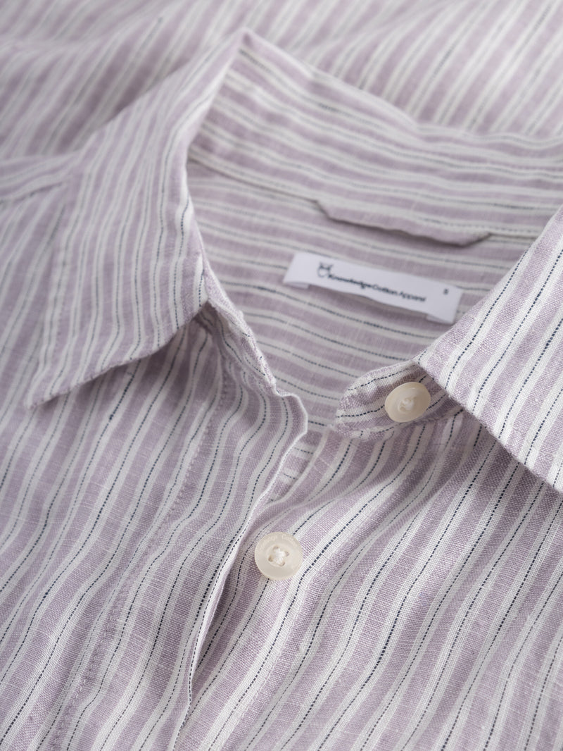 KnowledgeCotton Apparel - WMN Striped linen shirt dress Shirts 8011 Stripe