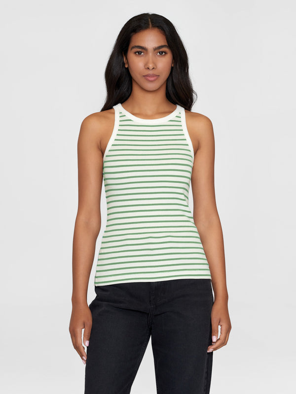 KnowledgeCotton Apparel - WMN Striped racer rib top T-shirts 8023 Green stripe