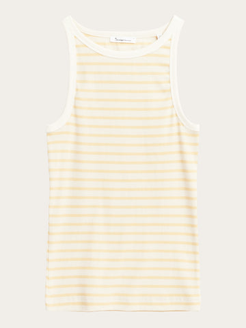 KnowledgeCotton Apparel - WMN Striped racer rib top T-shirts 8024 Yellow stripe