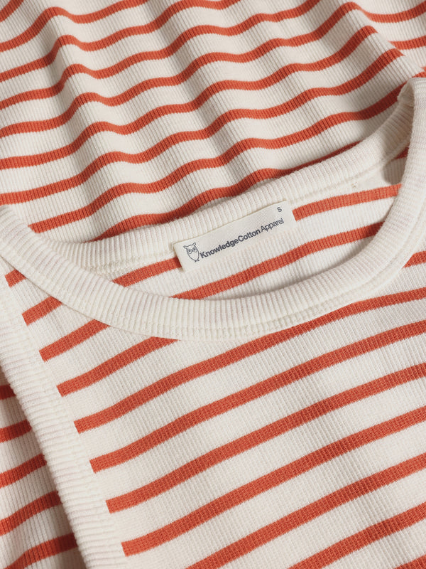 KnowledgeCotton Apparel - WMN Striped racer rib top T-shirts 8025 Red Stripe