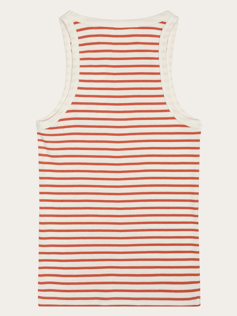 KnowledgeCotton Apparel - WMN Striped racer rib top T-shirts 8025 Red Stripe