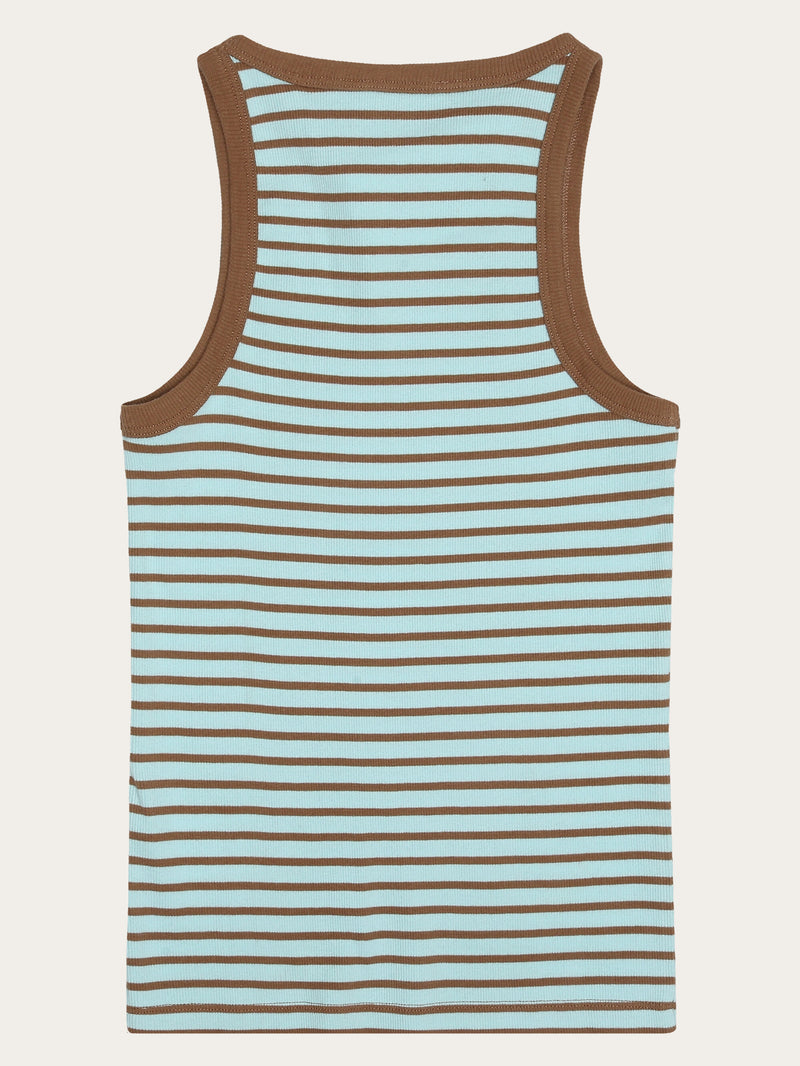 KnowledgeCotton Apparel - WMN Striped racer rib top T-shirts 8034 Light Blue Stripe