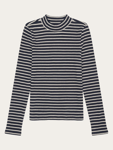 グランド牧場 セレクトセール Buy Striped navy - Stripe - sleeved long neck high rib カットソー(長袖/七分)