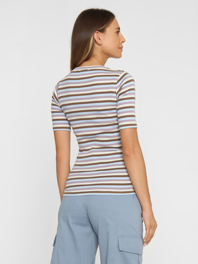 KnowledgeCotton Apparel - WMN Striped rib t-shirt T-shirts 8006 Multi color