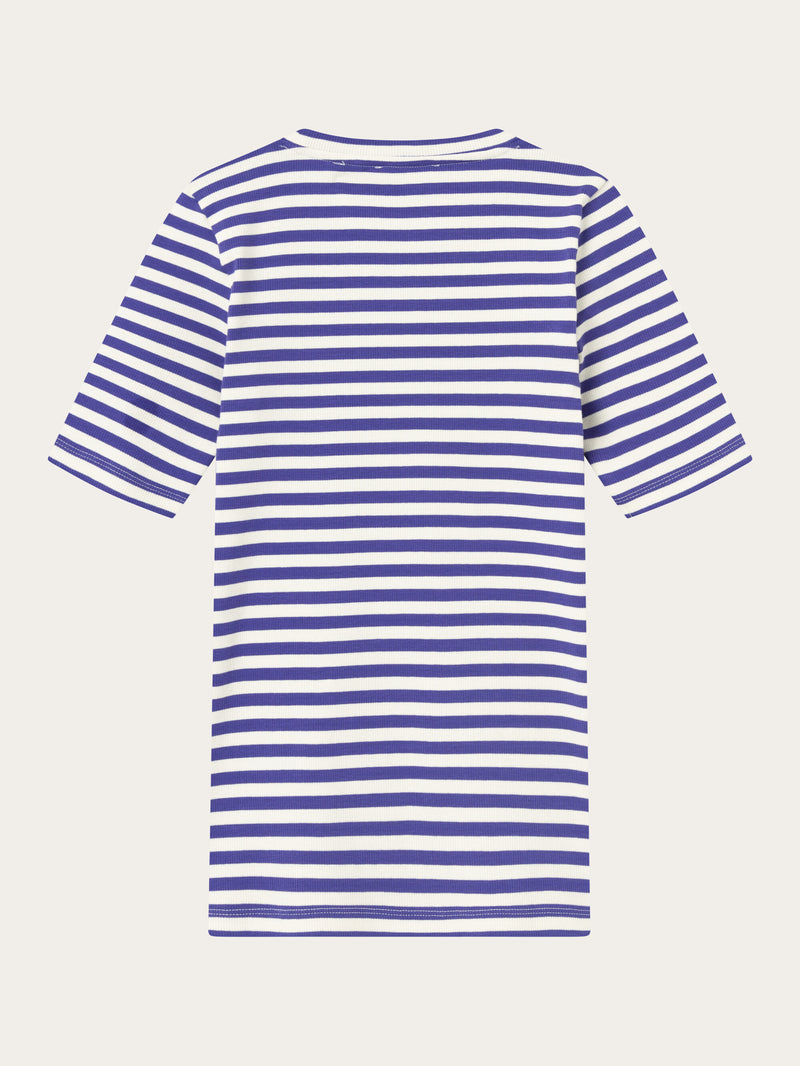 KnowledgeCotton Apparel - WMN Striped rib t-shirt T-shirts 8027 Purple stripe
