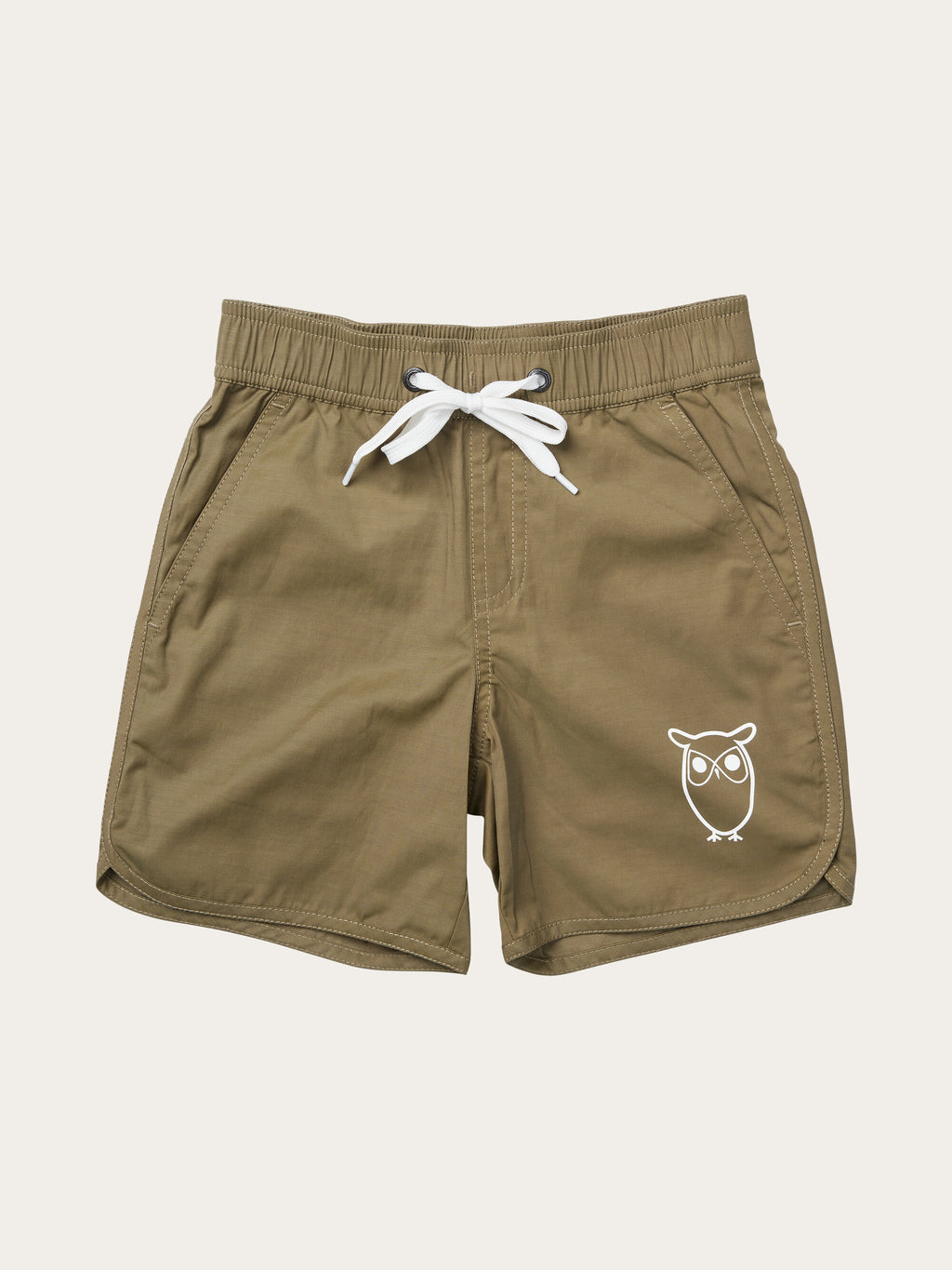 Buy Swim shorts with elastic waist and owl print Burned Olive from KnowledgeCotton Apparel