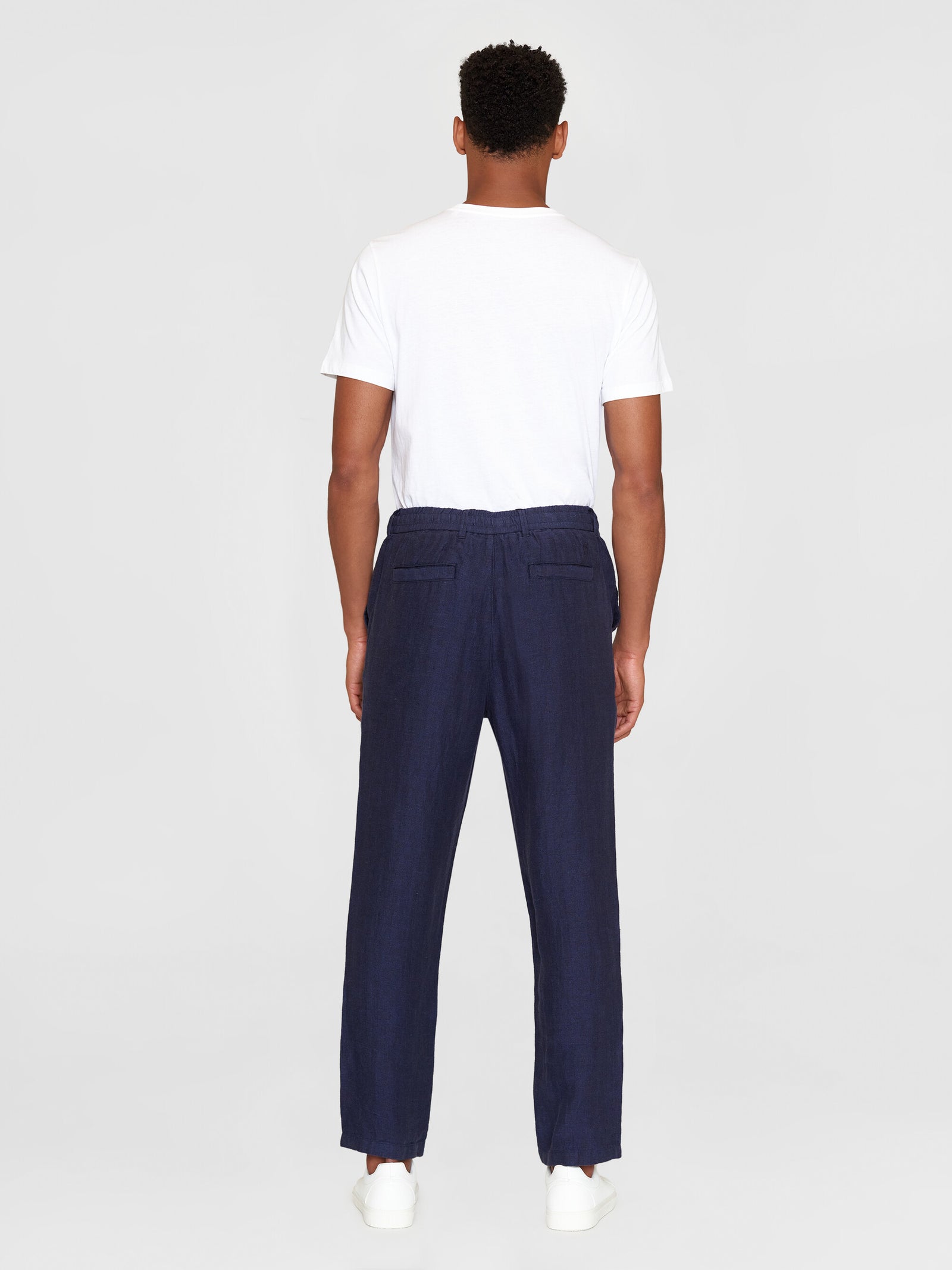 Buy TIM tapered herringbone linen elastic waist string pants - GOTS/Vegan -  Total Eclipse - from KnowledgeCotton Apparel®