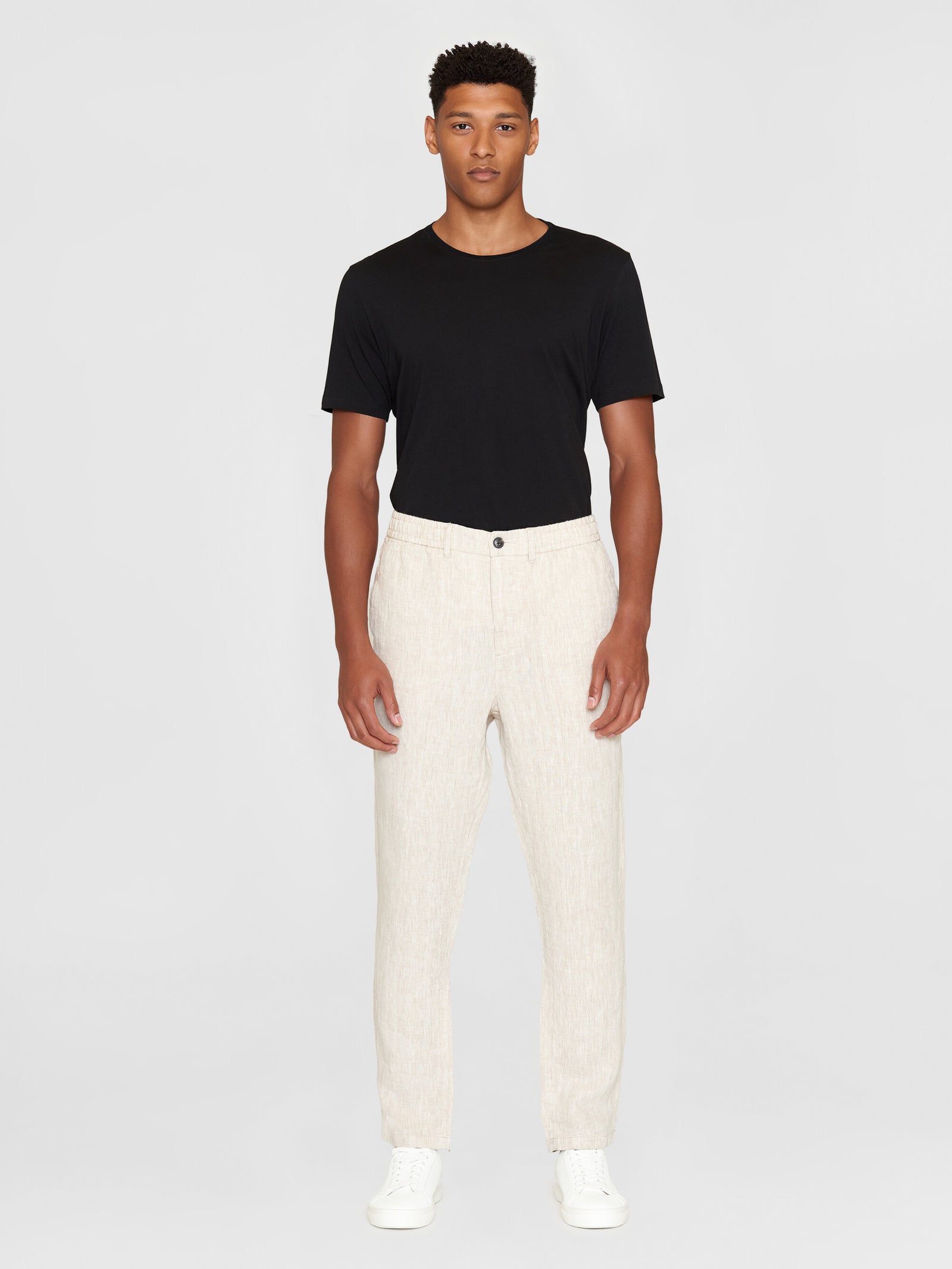 Buy TIM tapered herringbone linen elastic waist string pants