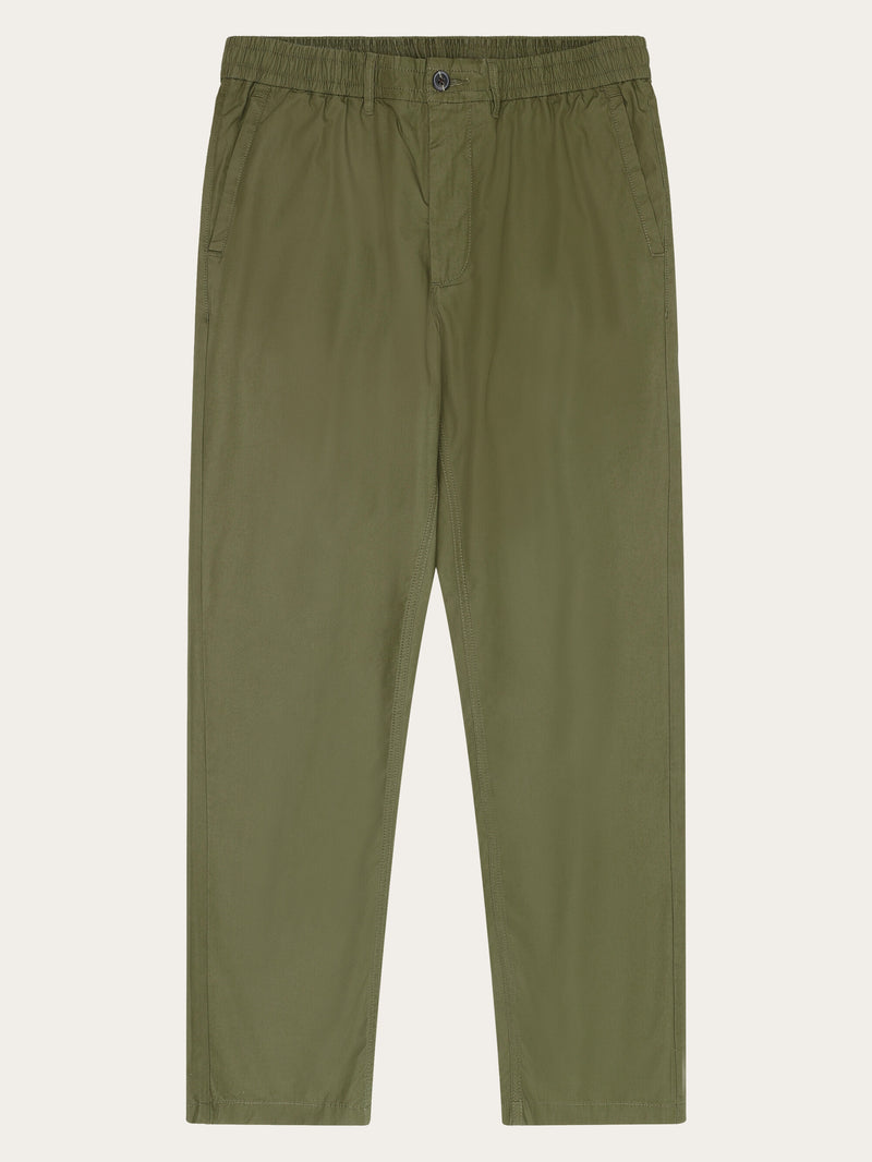 KnowledgeCotton Apparel - MEN TIM tapered poplin elastic waist string pants - GOTS/Vegan Pants 1068 Burned Olive