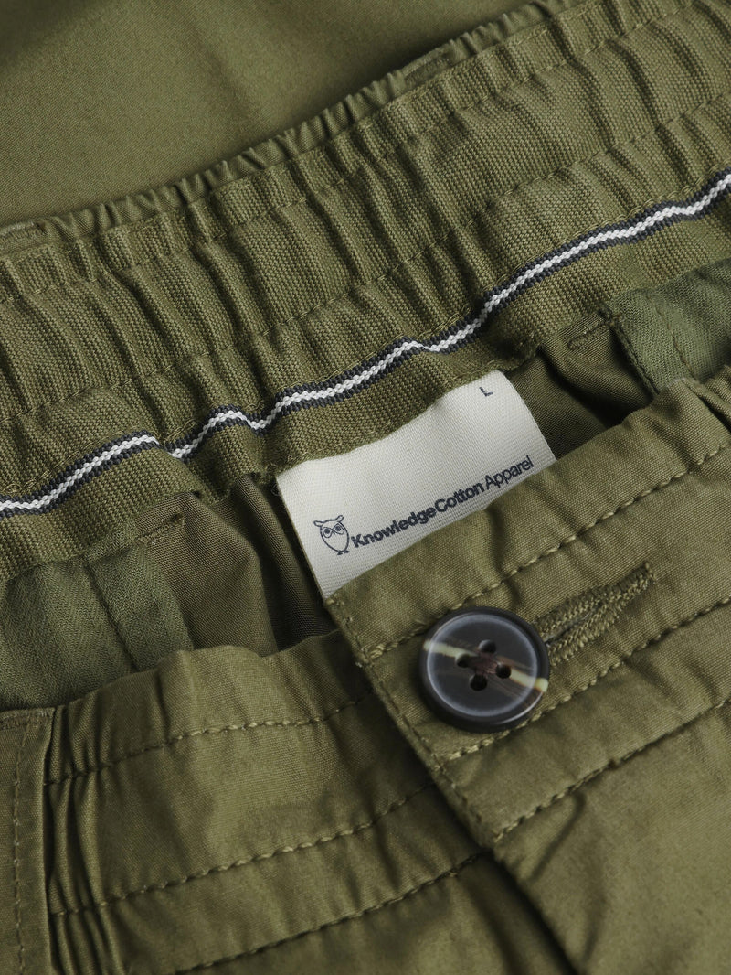 KnowledgeCotton Apparel - MEN TIM tapered poplin elastic waist string pants - GOTS/Vegan Pants 1068 Burned Olive