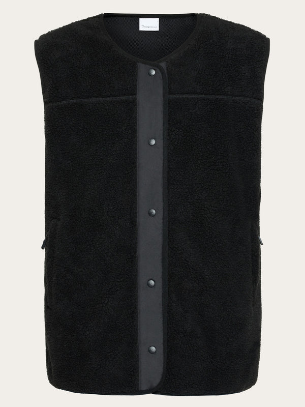 KnowledgeCotton Apparel - WMN Teddy crew neck vest - GRS/Vegan Fleeces 1300 Black Jet