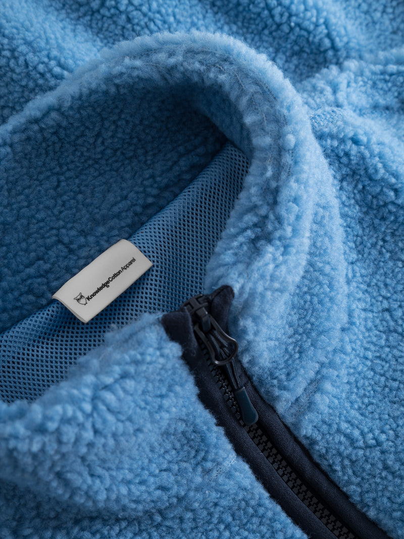 KnowledgeCotton Apparel - MEN Teddy fleede zip sweat Fleeces 1393 Azure Blue