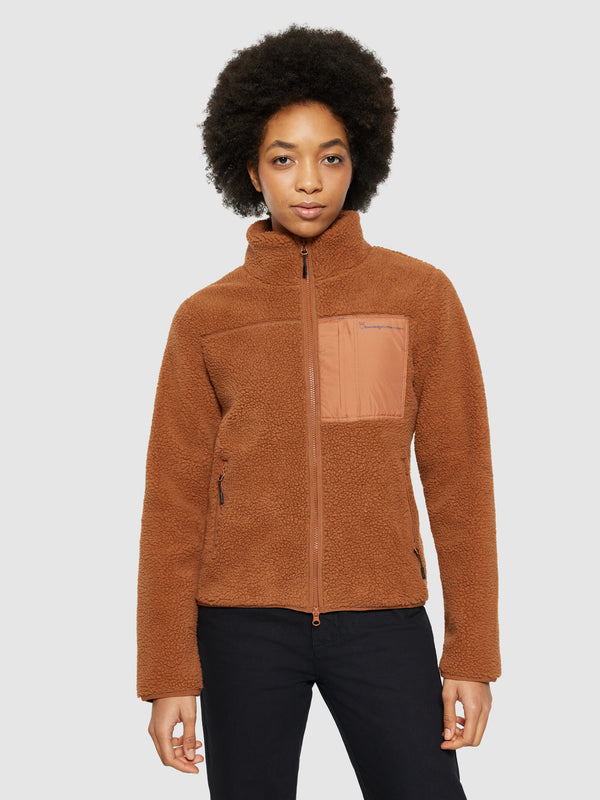 KnowledgeCotton Apparel - WMN Teddy high neck zip jacket Fleeces 1426 Mocha Bisque