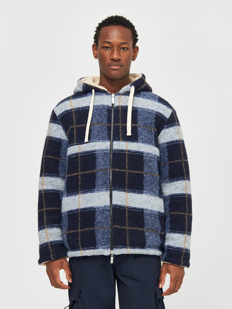 Teddy reversible zip hood jacket blue check