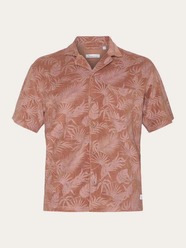 KnowledgeCotton Apparel - MEN Terry loose printed short sleeve shirt Shirts 9926 Brown