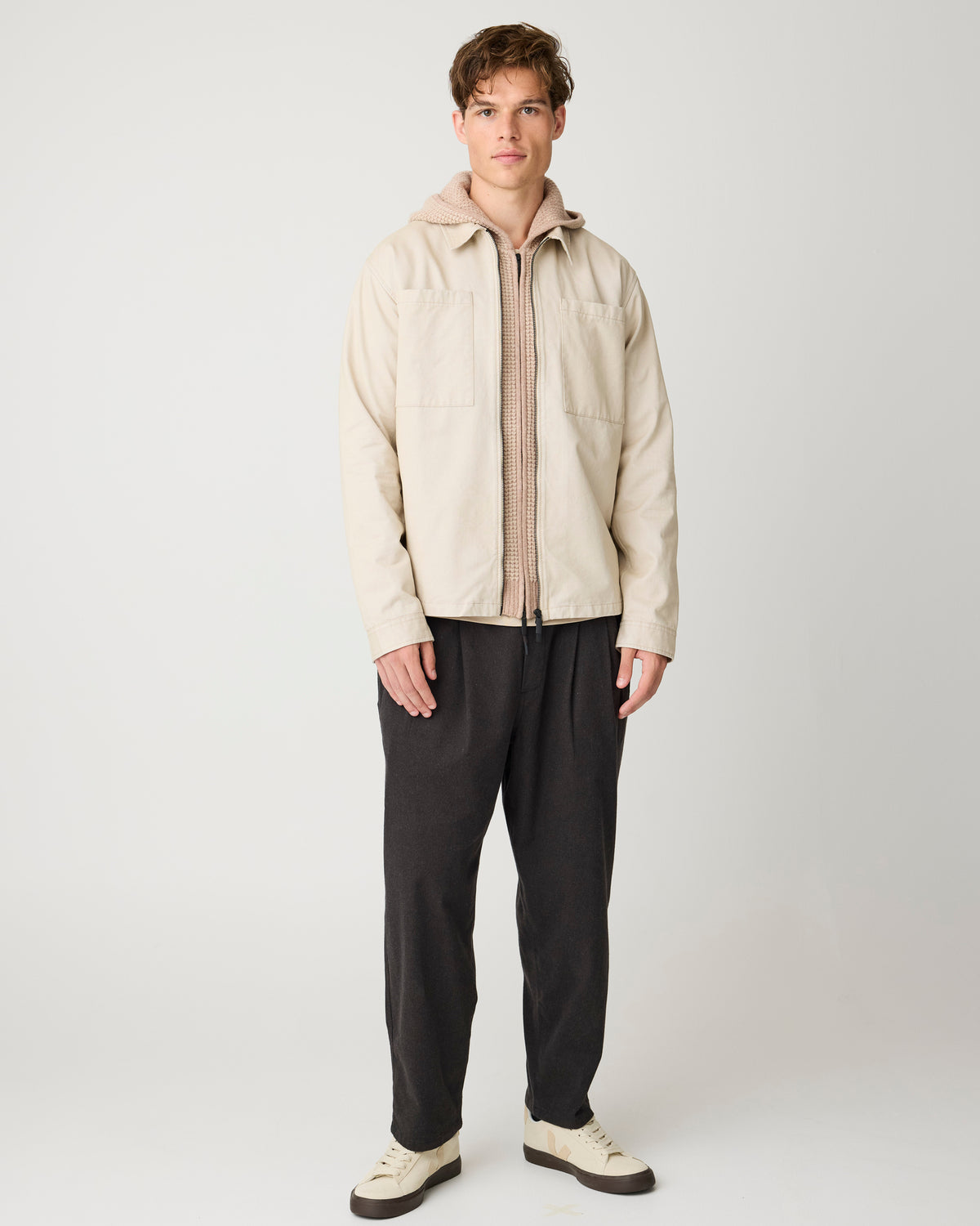 KnowledgeCotton Apparel - MEN Twill zip overshirt Overshirts 1228 Light feather gray