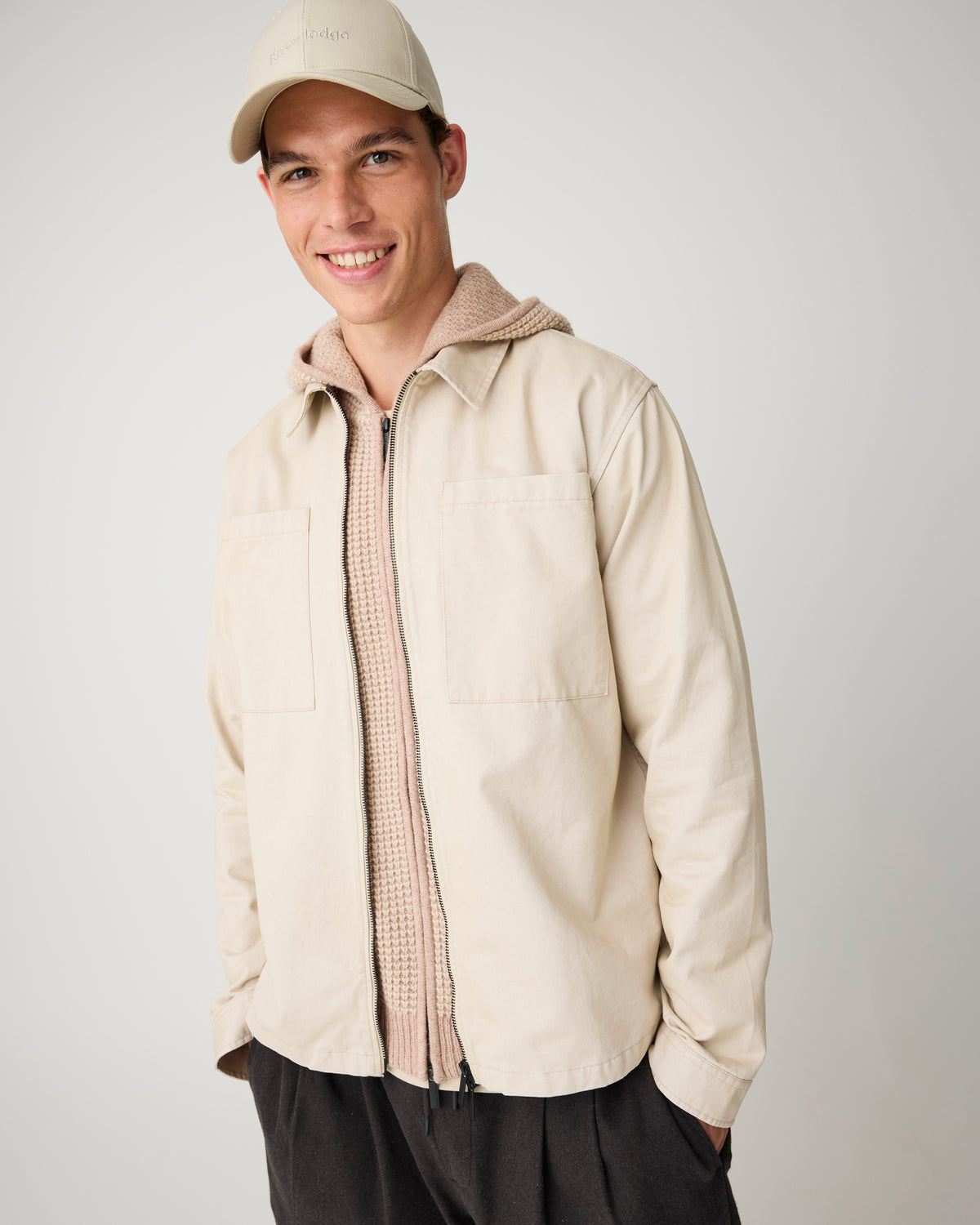 KnowledgeCotton Apparel - MEN Twill zip overshirt Overshirts 1228 Light feather gray