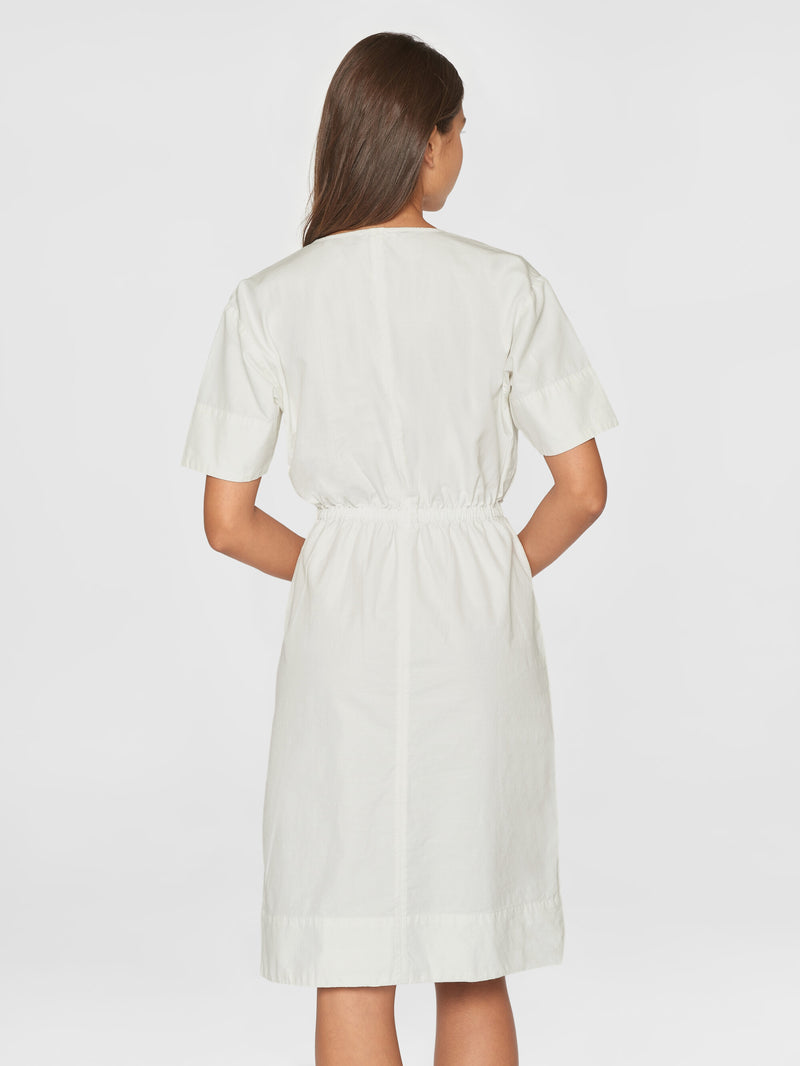 KnowledgeCotton Apparel - WMN V-neck slub yarn short sleeve midi dress - GOTS/Vegan Dresses 1387 Egret