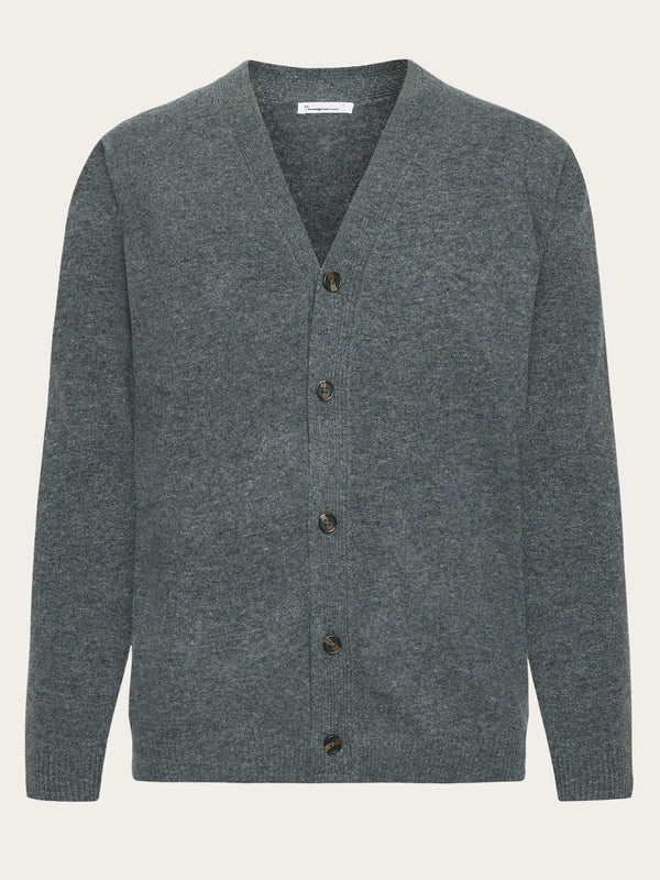 KnowledgeCotton Apparel - MEN V-neck wool knit cardigan - RWS Knits 1073 Dark Grey Melange