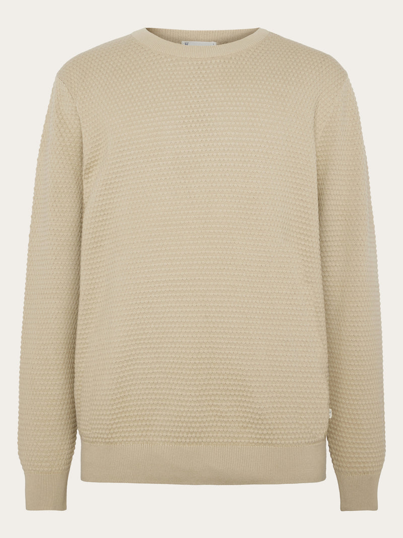 KnowledgeCotton Apparel - MEN VAGN regular bubble knit crew neck - Regenerative Organic Certified - GOTS/Vegan Knits 1228 Light feather gray