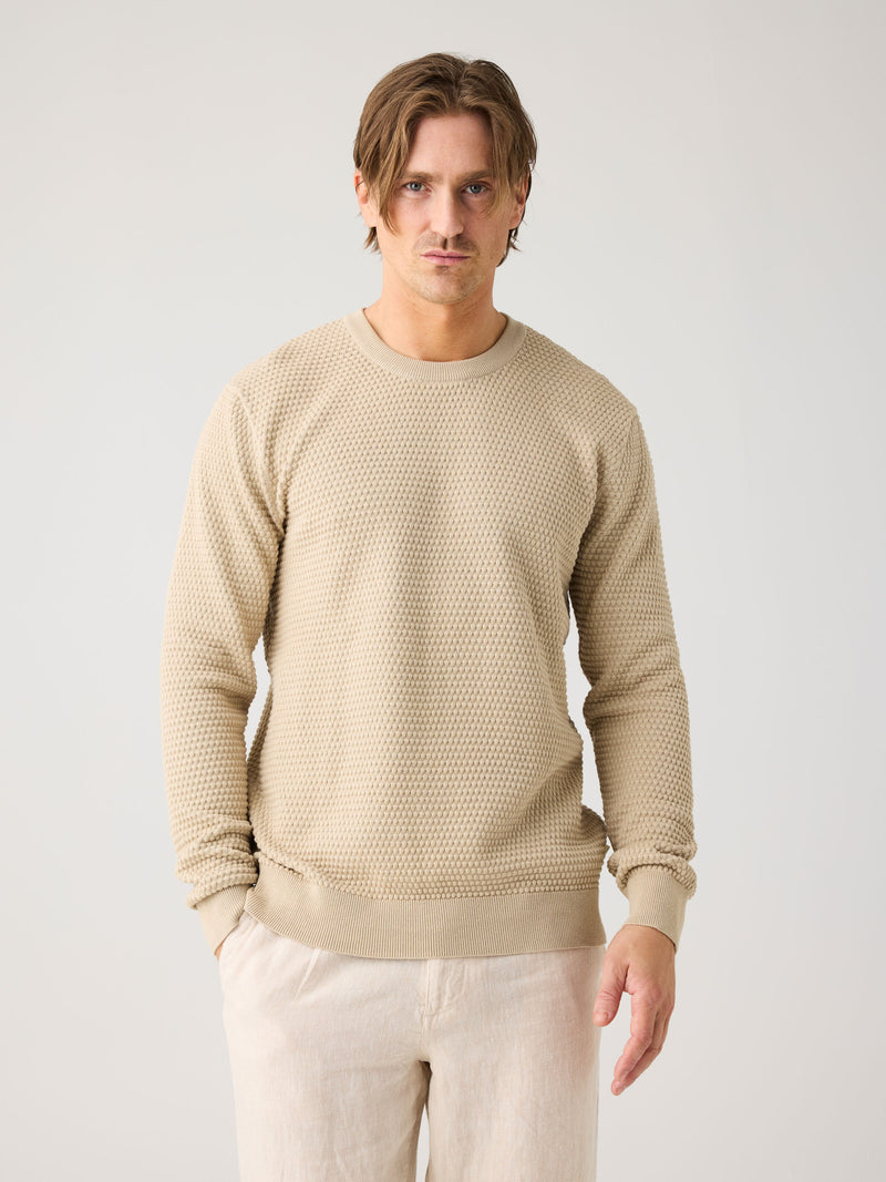 KnowledgeCotton Apparel - MEN VAGN regular bubble knit crew neck - Regenerative Organic Certified - GOTS/Vegan Knits 1228 Light feather gray