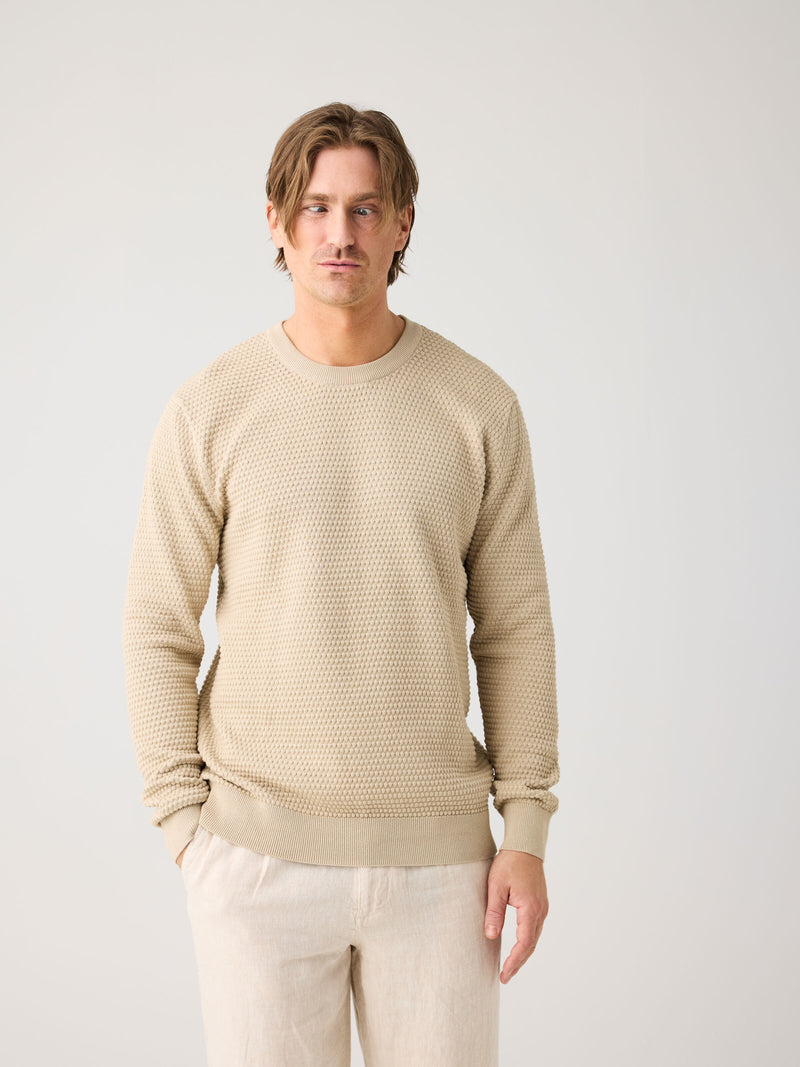 KnowledgeCotton Apparel - MEN VAGN regular bubble knit crew neck - Regenerative Organic Certified - GOTS/Vegan Knits 1228 Light feather gray
