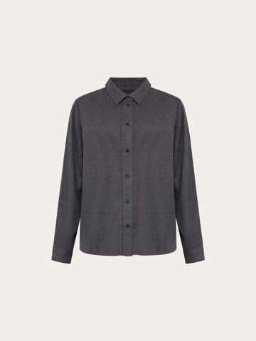 KnowledgeCotton Apparel - WMN Vega relaxed flannel shirt Shirts 1073 Dark Grey Melange