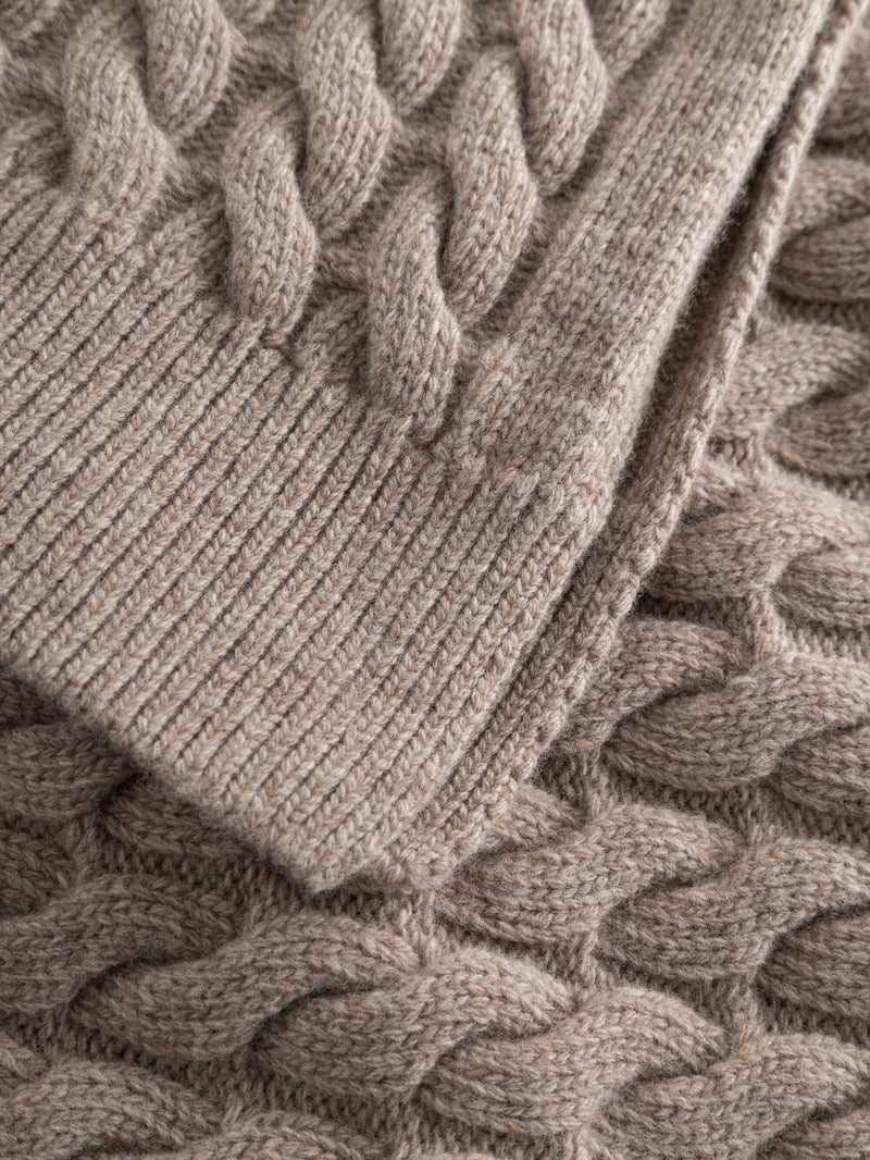 KnowledgeCotton Apparel - WMN Wool cable knit 2-tone Knits 1336 Kelp melange