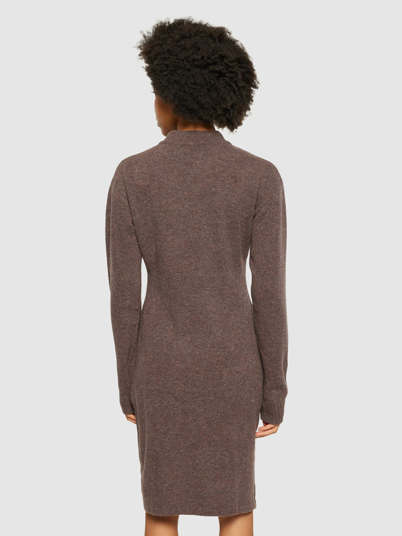 KnowledgeCotton Apparel - WMN Wool crew neck mid length dress Dresses 1243 Demitasse (brown)
