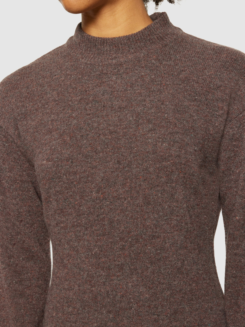 KnowledgeCotton Apparel - WMN Wool crew neck mid length dress Dresses 1243 Demitasse (brown)