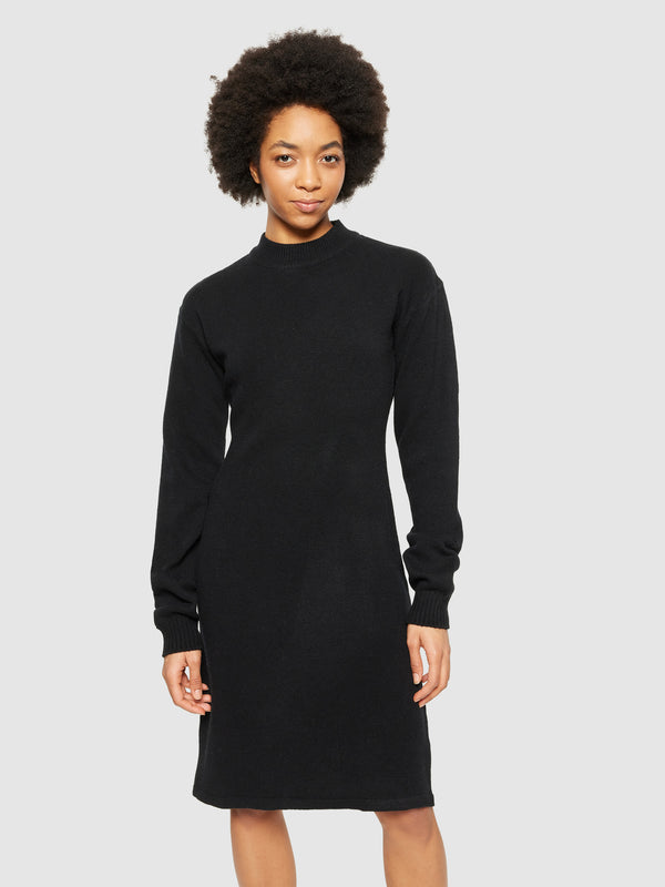 KnowledgeCotton Apparel Women's Wool Crew Neck Mid Length Dress - Black Jet KnowledgeCotton Apparel Women's Wool Crew Neck Mid Length Dress - Black Jet